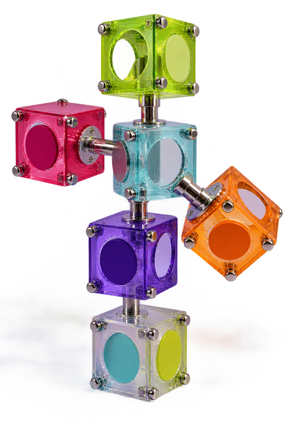Six translucent modules joined by polished chrome fittings